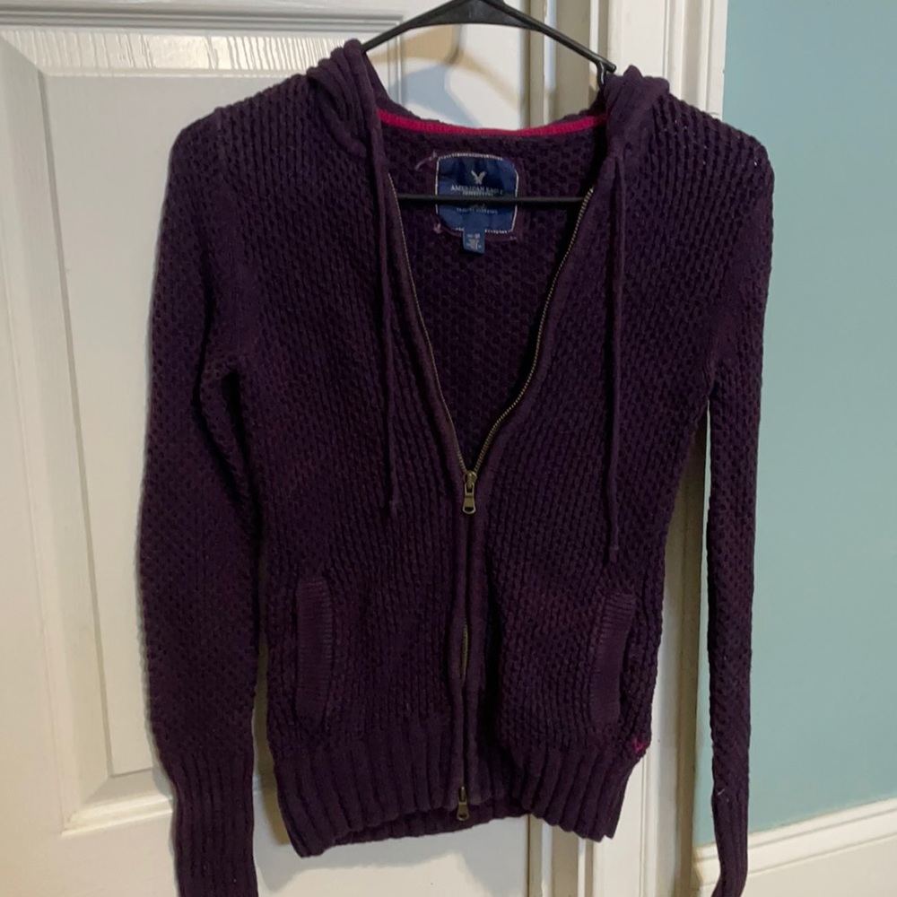 Purple zip up American eagle hoodie